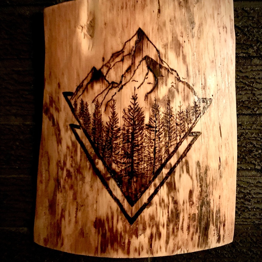SOLD Hand wood burned